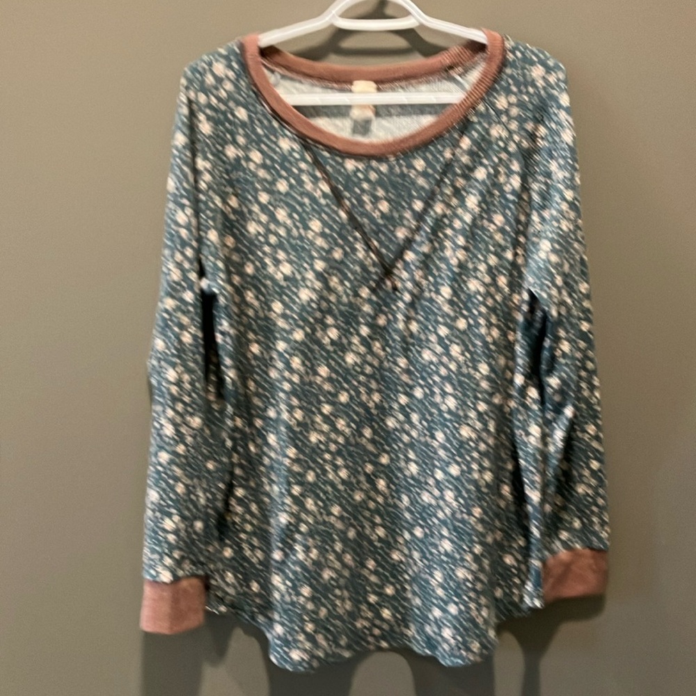 7th Ray Women’s Floral Long-sleeved Green Thermal Size 1X